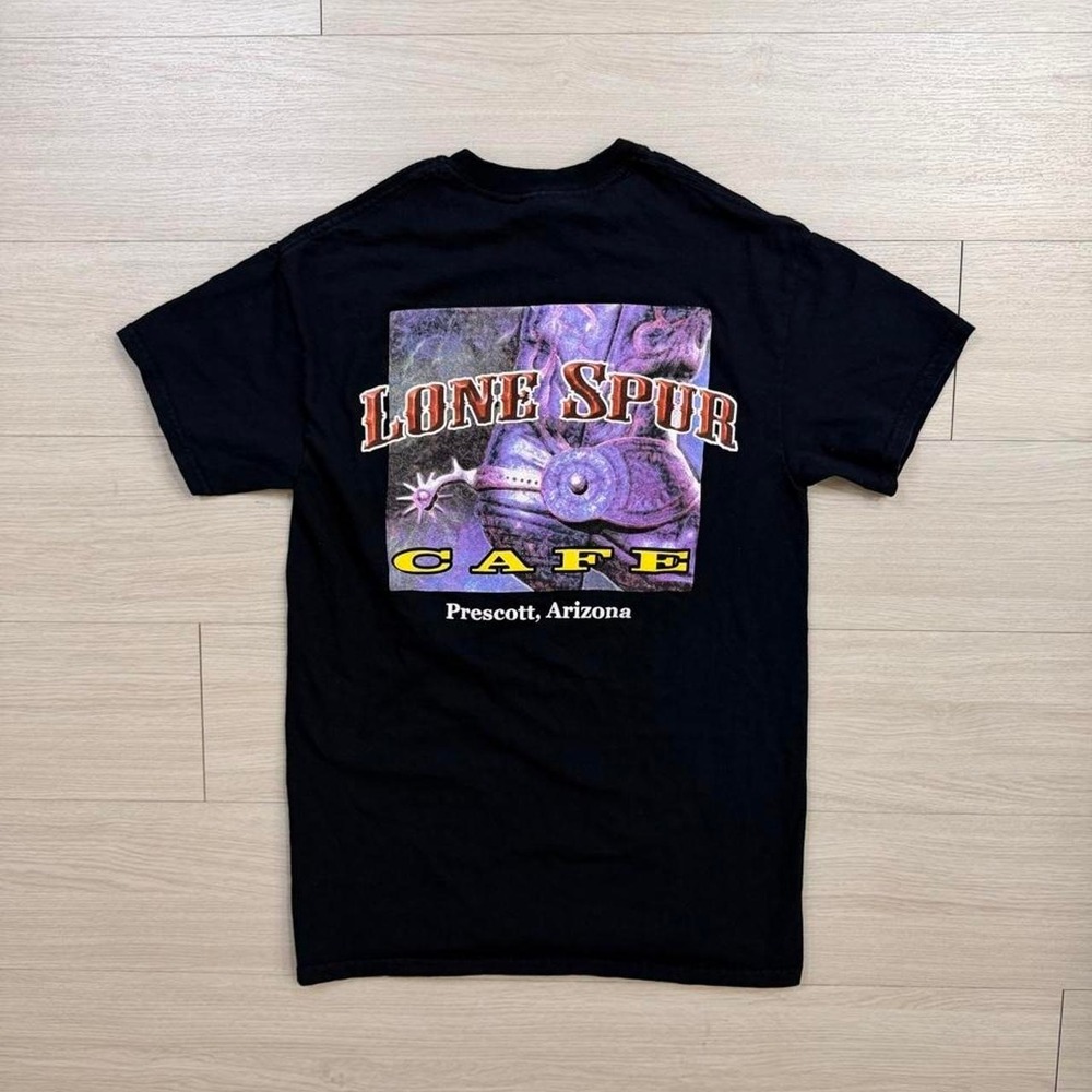 Lone Spur Cafe Prescott Arizona Black Short Sleeve Shirt Mens Size Small